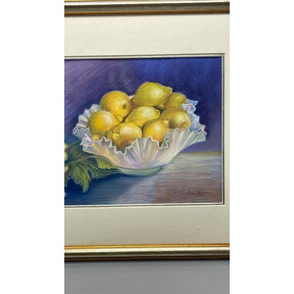 Joan Haynes Framed Still Life Pastel Painting Of Lemons & Grapes Glass Bowl READ - Picture 3 of 11